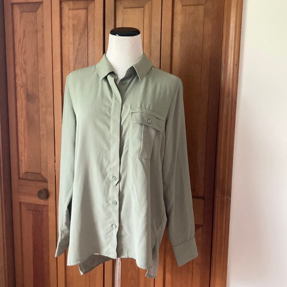 Topshop Green Buttondown Shirt, Size 6